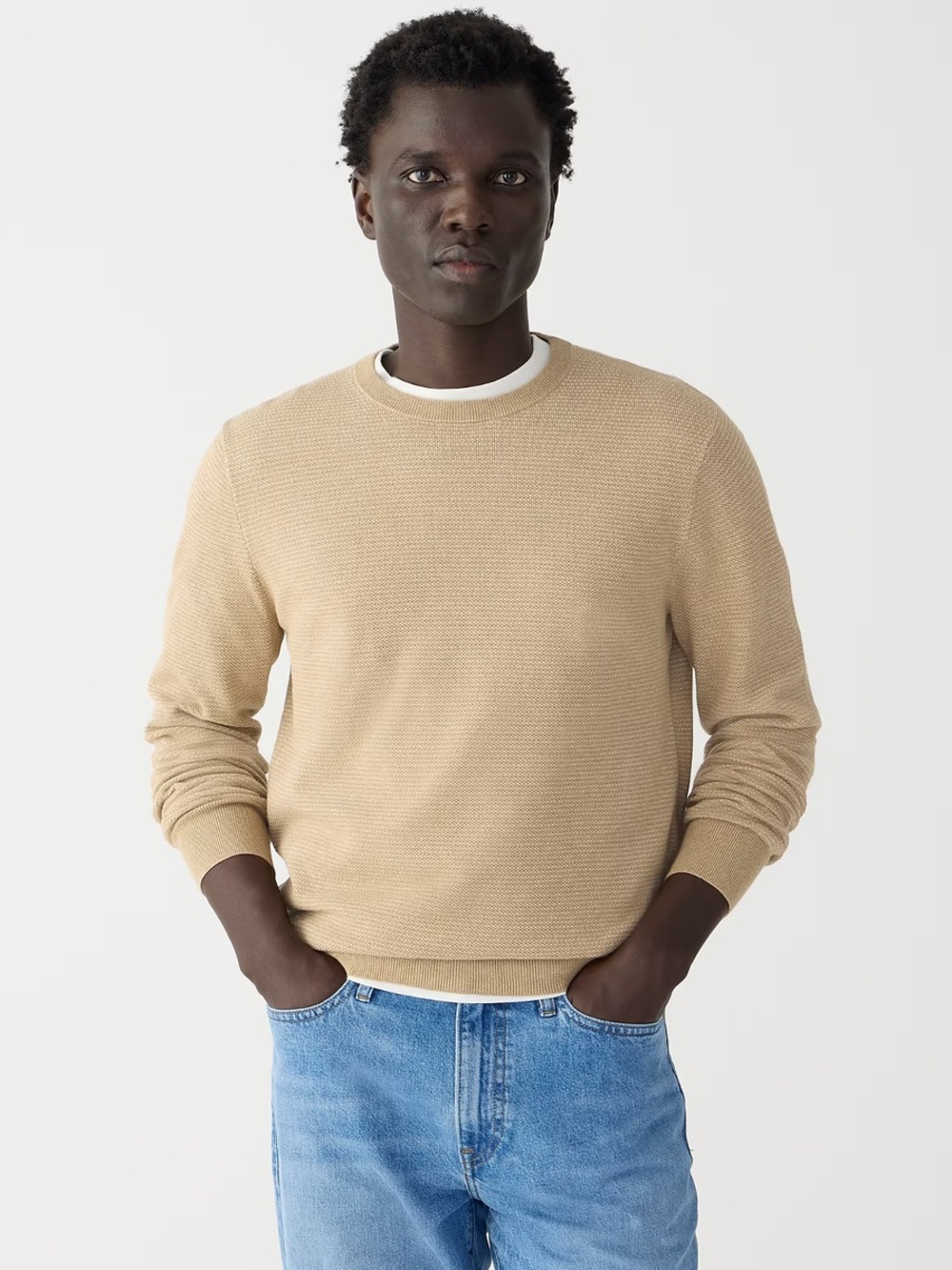 J. Crew Men's 100% Cotton Lightweight Crewneck Sweater in Sand